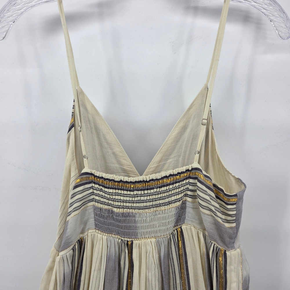 Banana Republic Strappy Pintuck Maxi Dress Small Gold Metallic Stripe - Picture 5 of 7